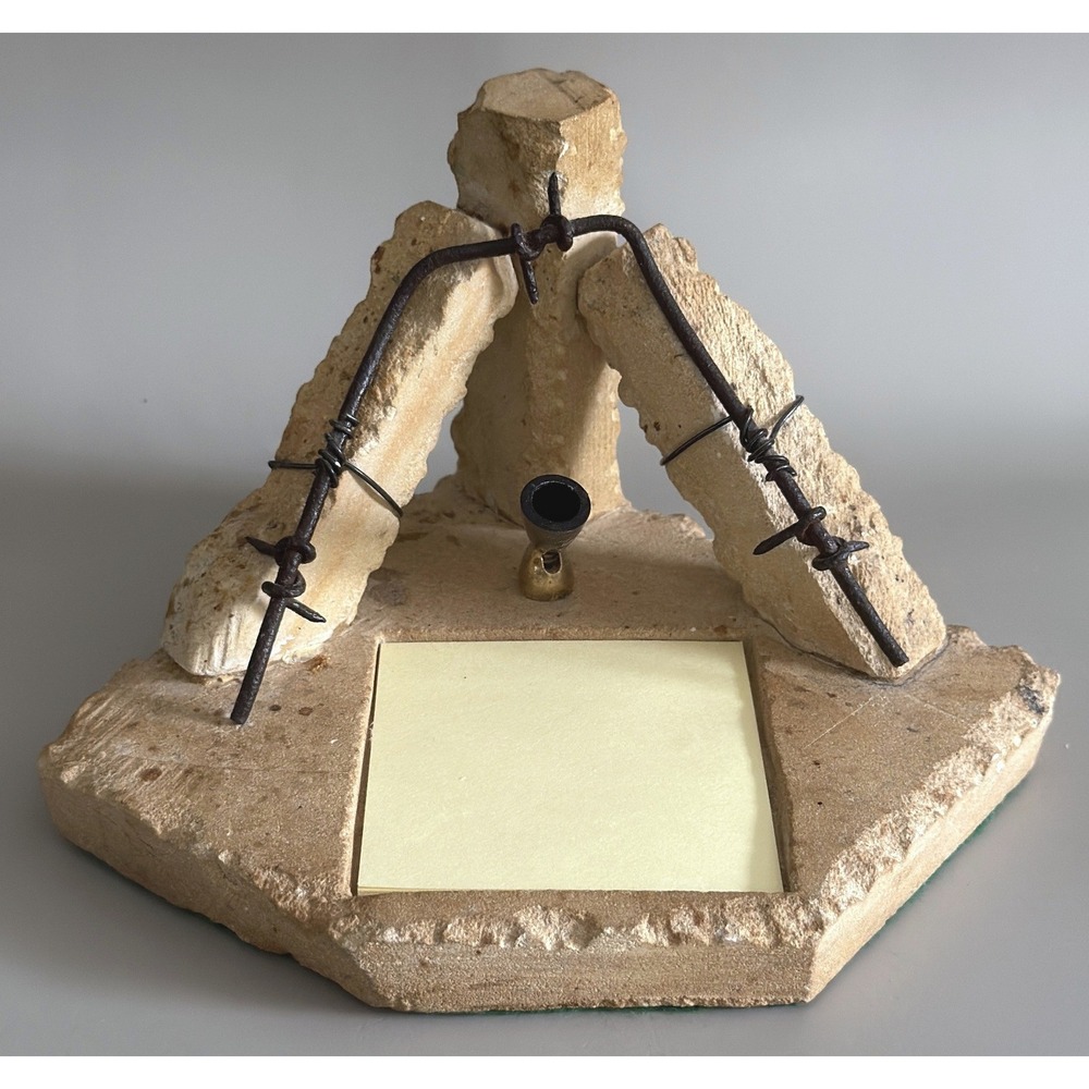 Limestone Post Barbed Wire Desk Post It Note, Pen Holder Handmade Ness City Ks